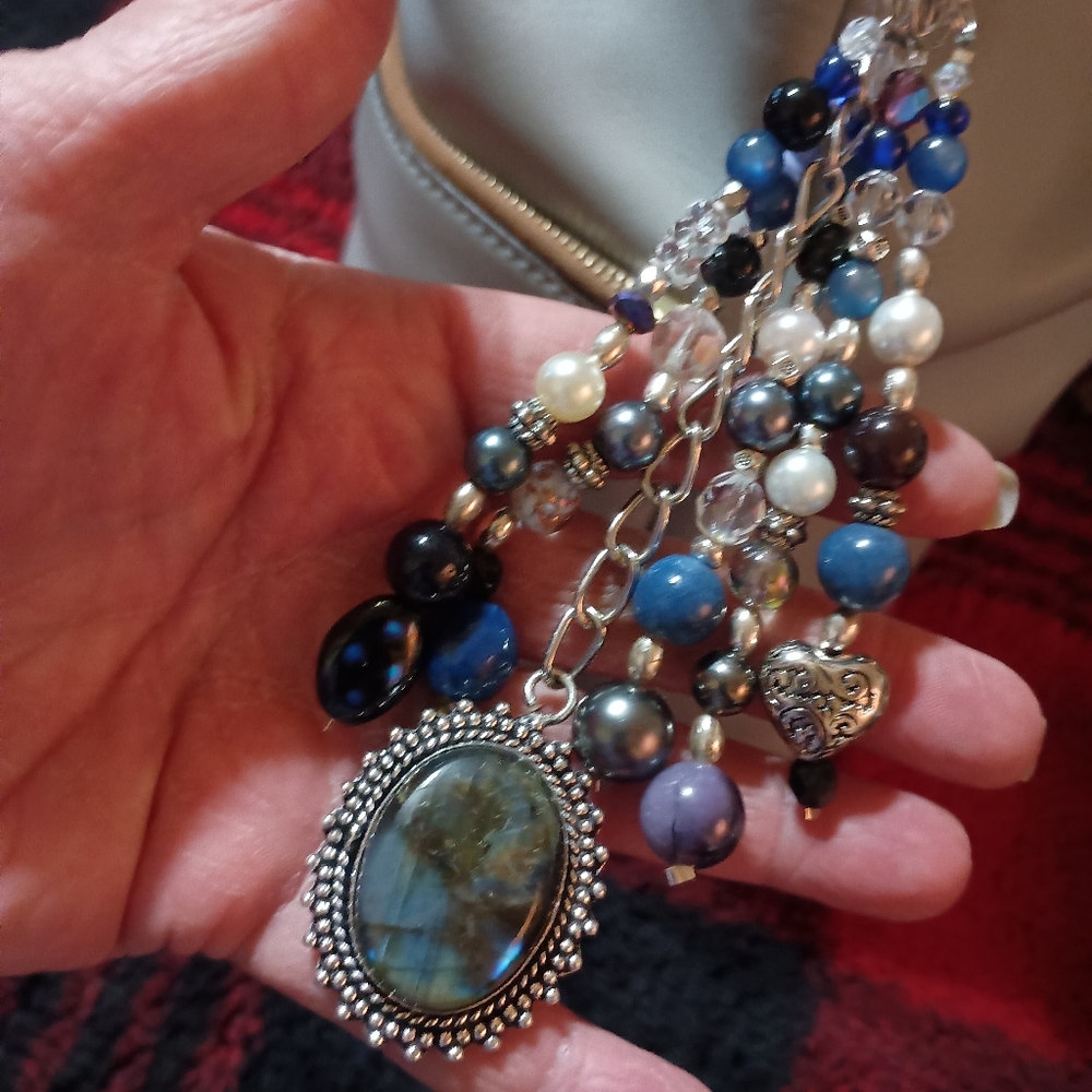 Hand crafted labradorite pendant purse charm #17